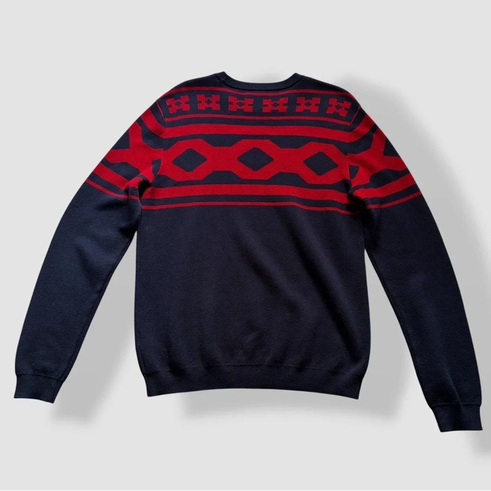 Basement Navy & Burgundy Red Crewneck Sweater Ugly Xmas Sweater Streetwear Men’s